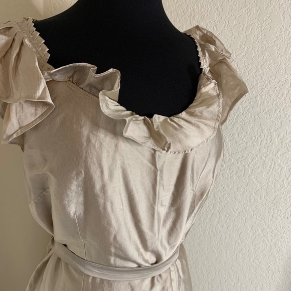 LOFT Ann Taylor Shiny Light Gold Ruffle Fit And Flare Pretty Dress Size 12(1067) - Picture 2 of 16
